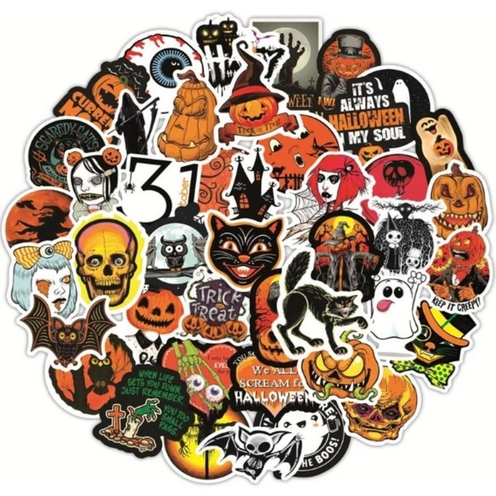 Set of 50 Halloween‎ Themed Vinyl Stickers, no repeats!